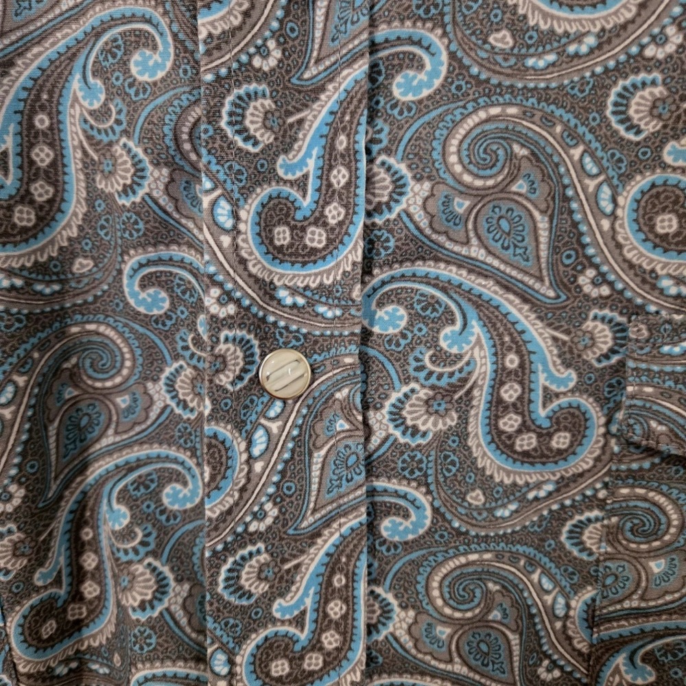 Mens Panhandle 2 XL Pearl Snap Paisley‎ Blue/Gray  Western Cowboy Rodeo Chest 58